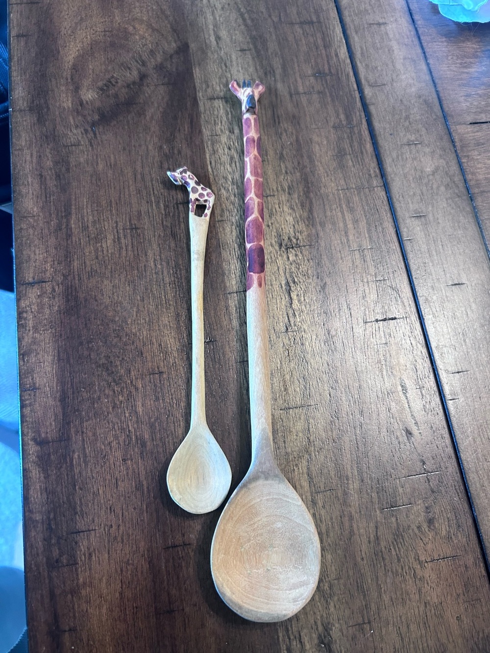 Hand-Carved Giraffe Wooden Spoons - Natural Wood with Brown Accents